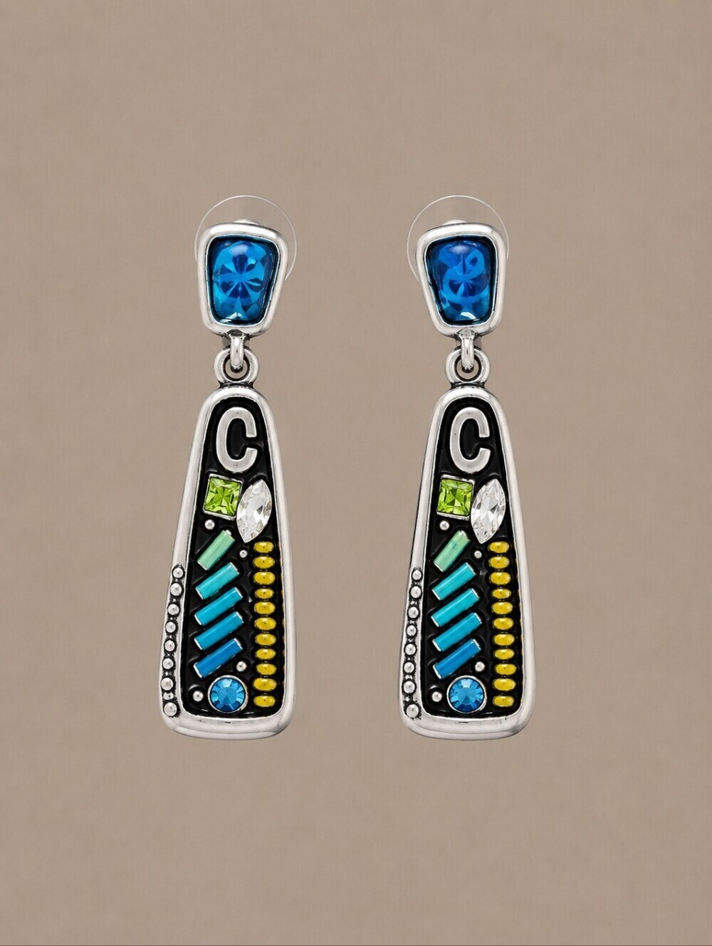 CHICO'S Linear Abstract Rhinestone Artsy Dangle Post Earrings